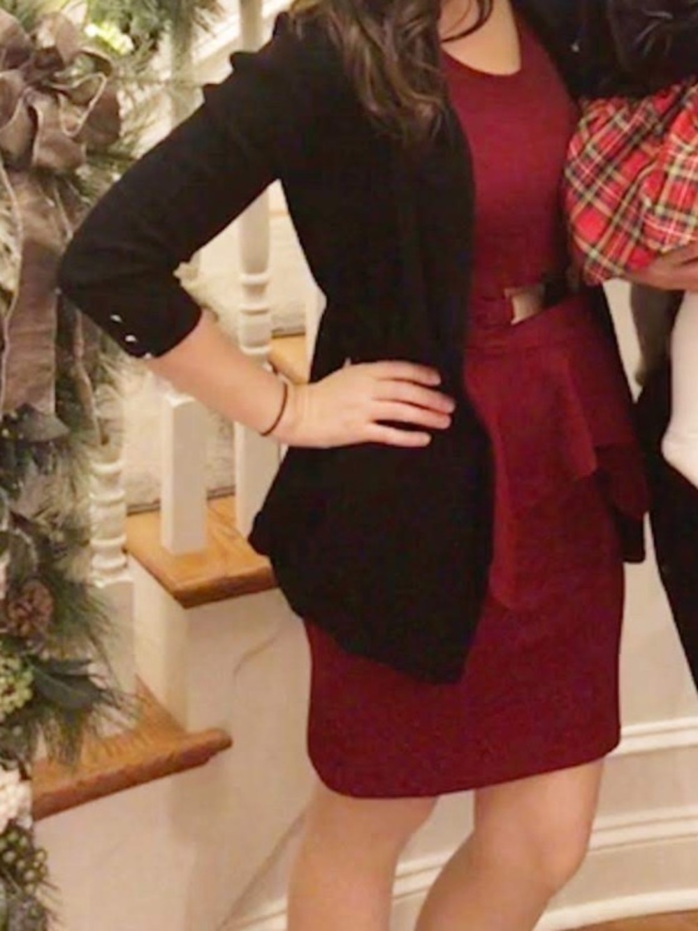 Sleeveless Wine Peplum Mini Dress with Metallic Waist Accent